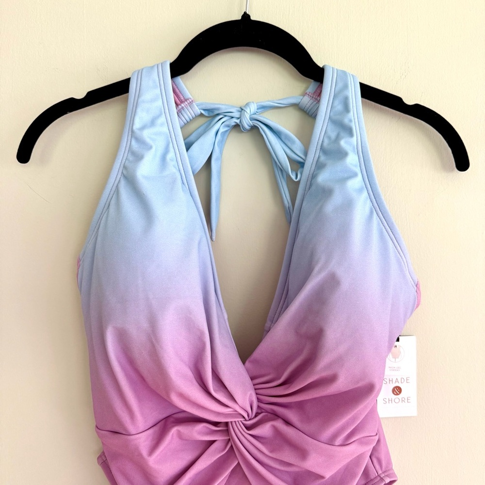 🧜🏻‍♀️SHADE & SHORE Ombré Purple Blue One Piece Halter Cheeky Swimsuit NWT - Picture 2 of 6